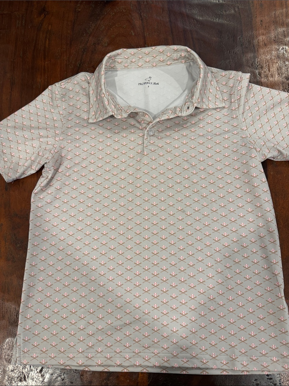 Property of... Kids Light Gray Polo with Orange Pattern